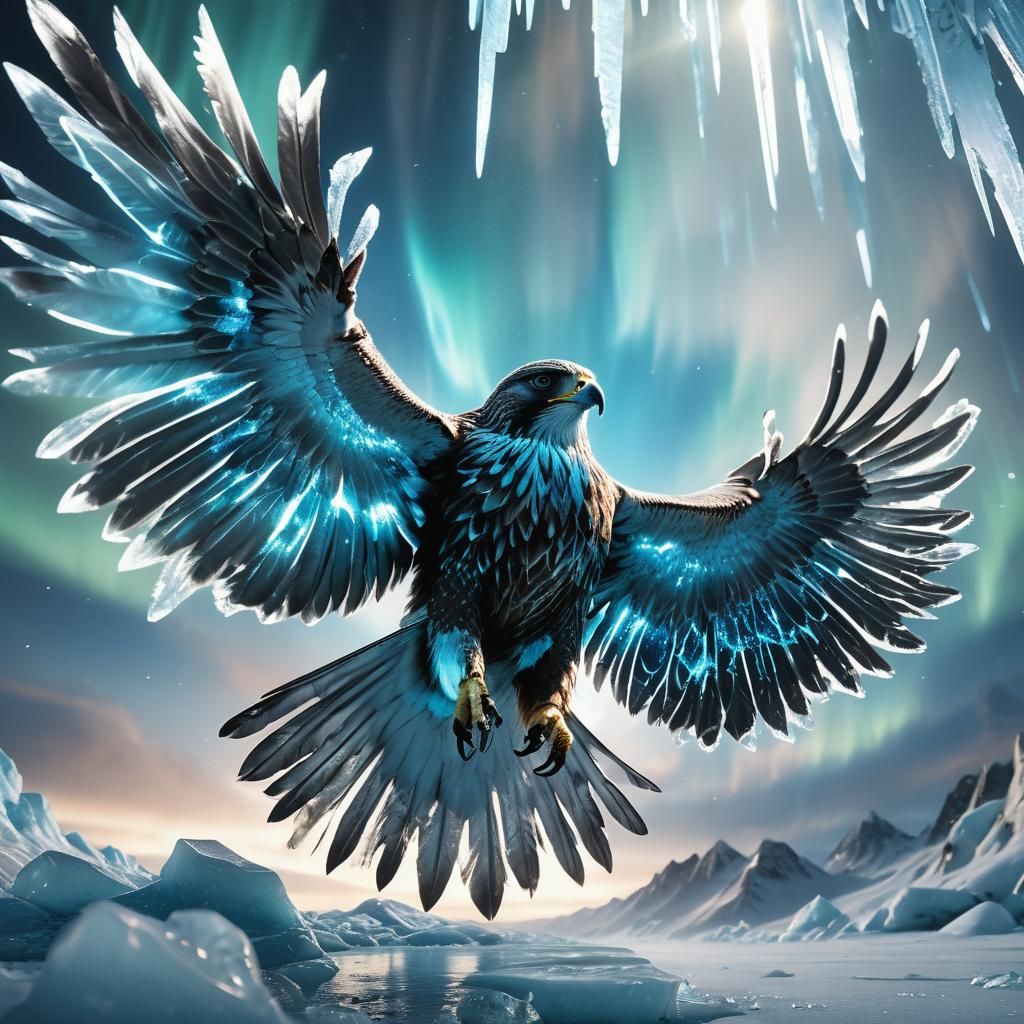 Glass Falcon Soars Above Frozen World