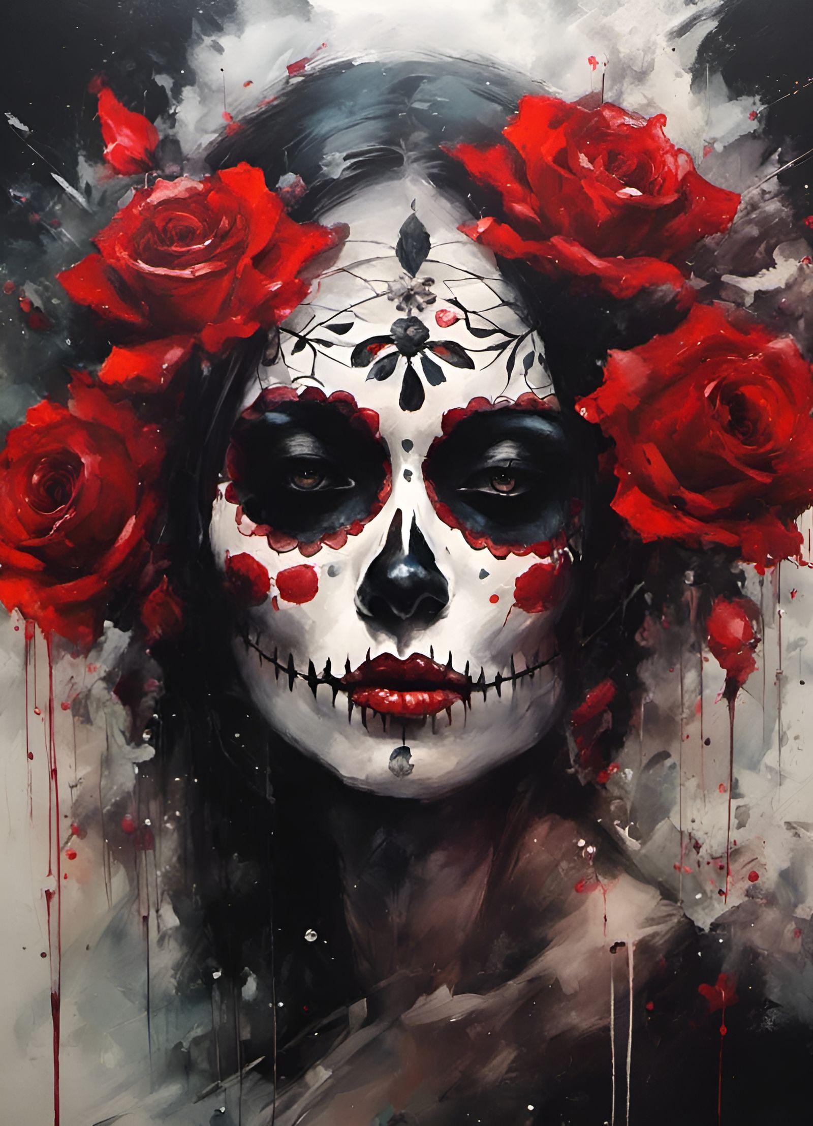 Detailed Catrina Lady with Día de los Muertos Makeup