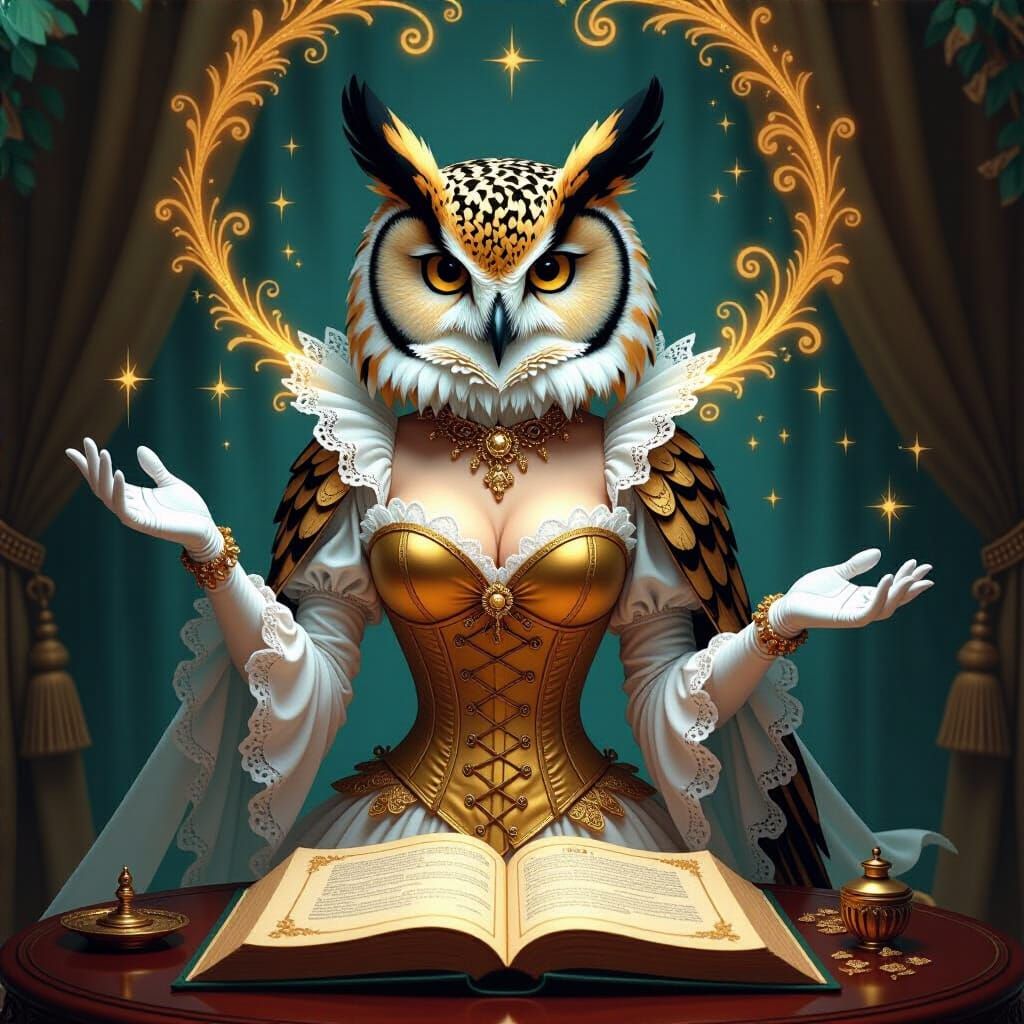 Anthropomorphic Owl Amidst Magical Essence, Dreamy Surrealis...