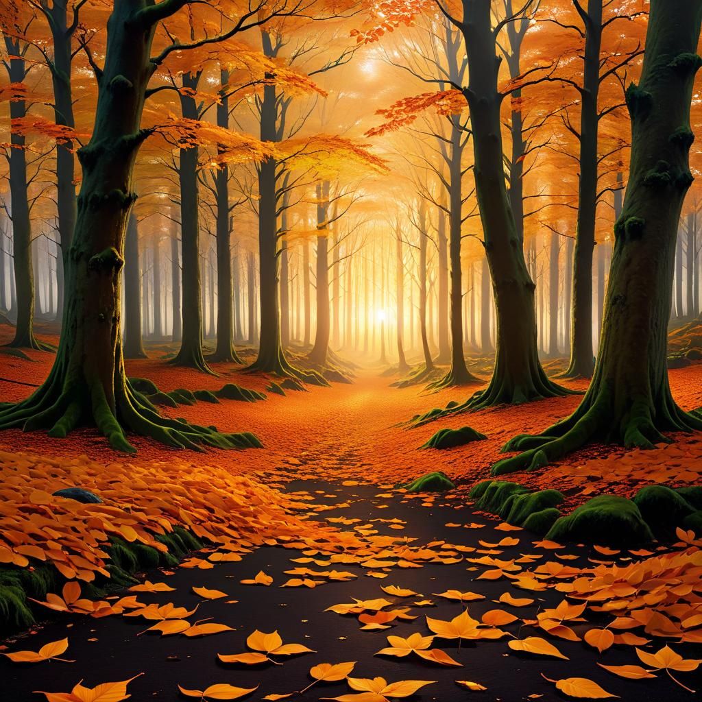 Hyperrealistic Irish Autumn Forest at Sunset