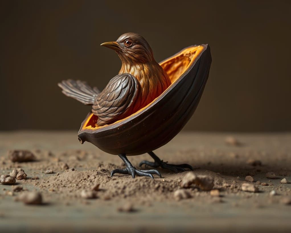 Exotic Bird Sculpture Made from Cocoa Fruit
