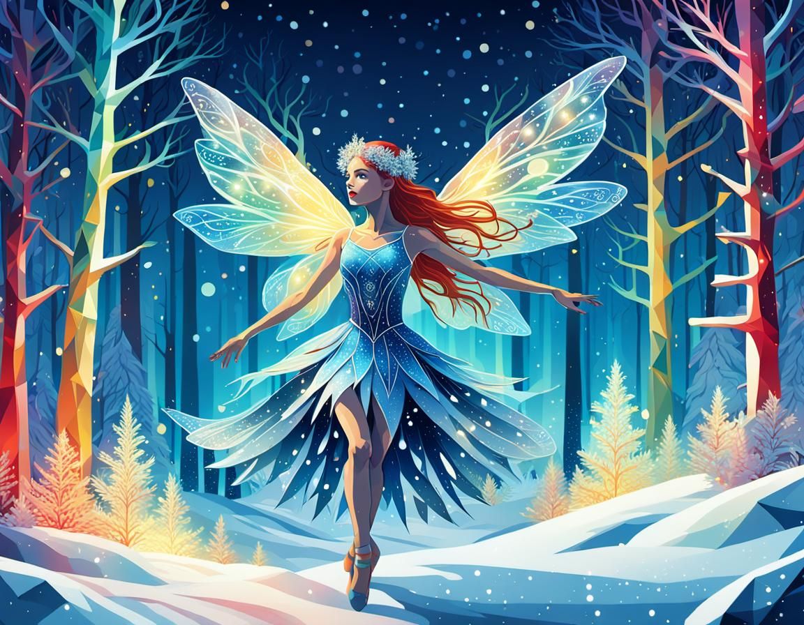Winter Fairy Dancer in Enchanted Forest: Pop Art