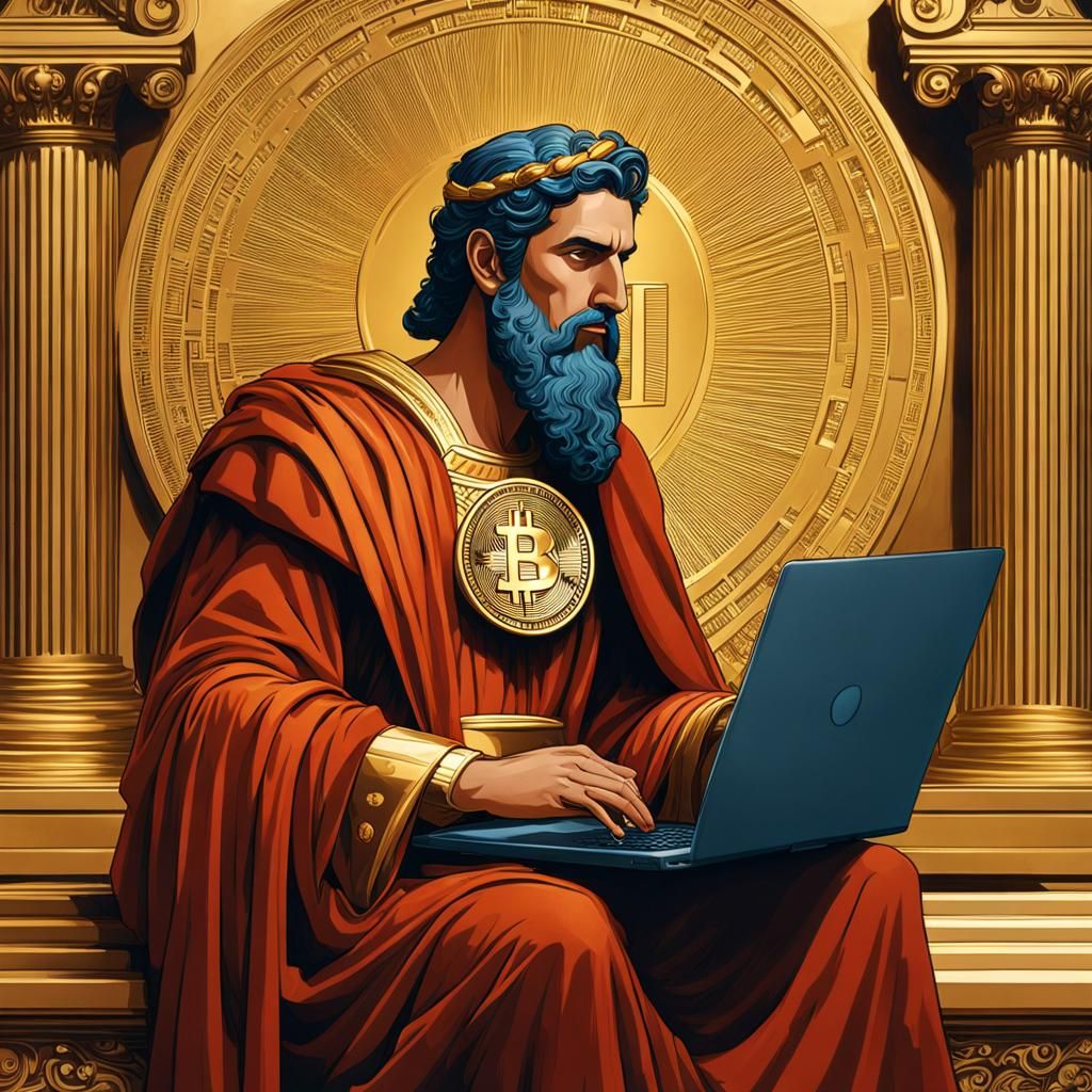Ancient Greek Crypto Investor Trading Gold