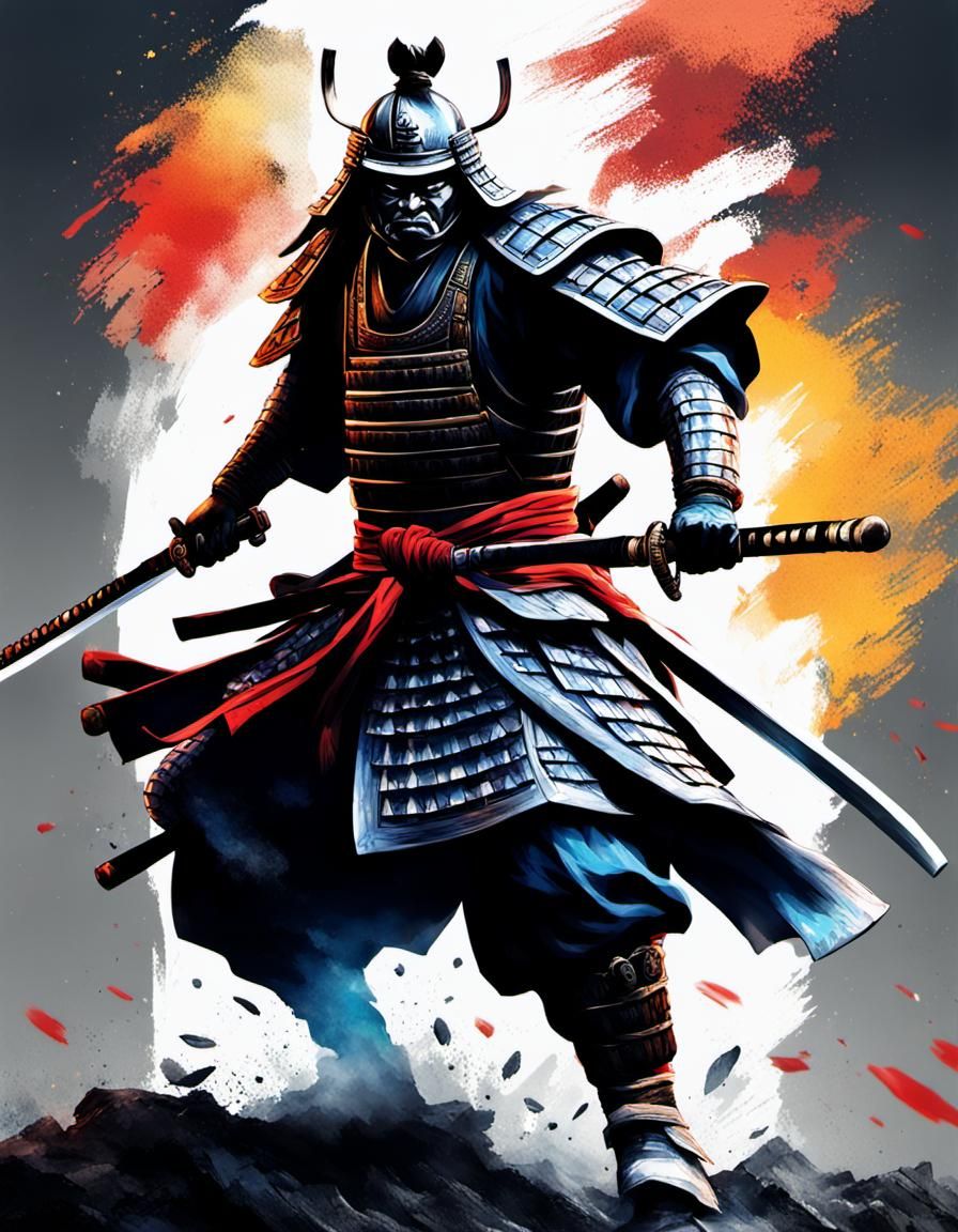 Hyperrealistic Samurai Warrior Deflecting Attack with Katana