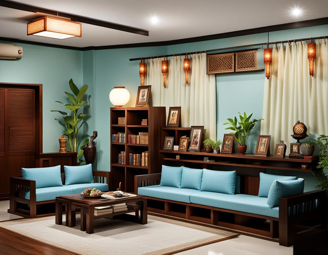 Misty Indonesian Room with Books and Lamp