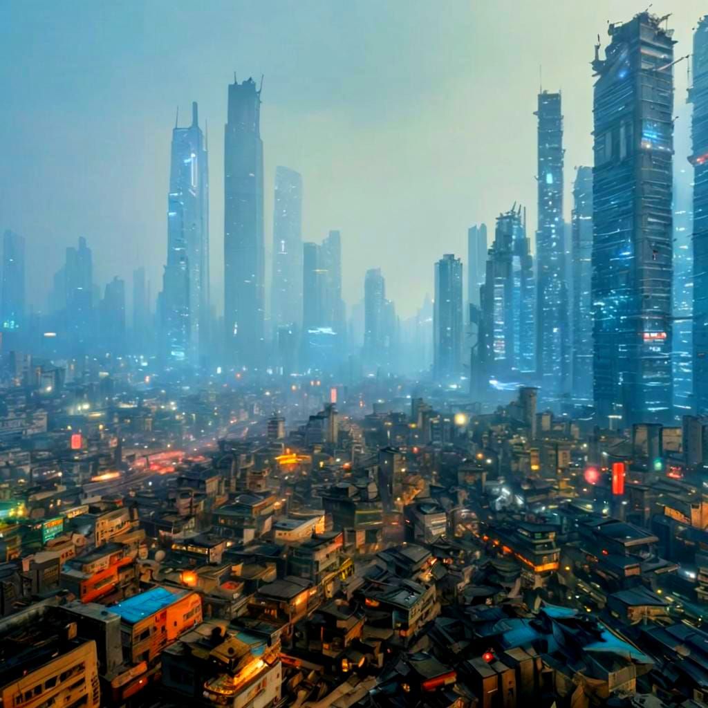 Polluted Cyberpunk Cityscape in China