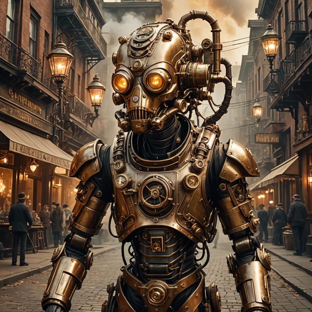 Steampunk Alien in Exosuit on Victorian Street