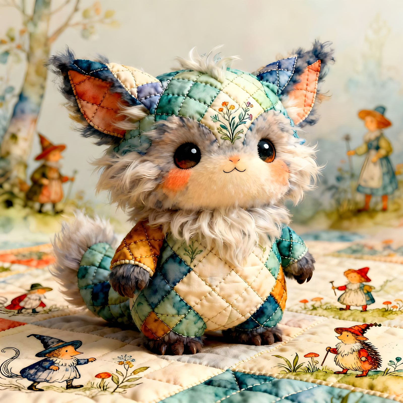 Whimsical Quilted Creature in Fantastical Style
