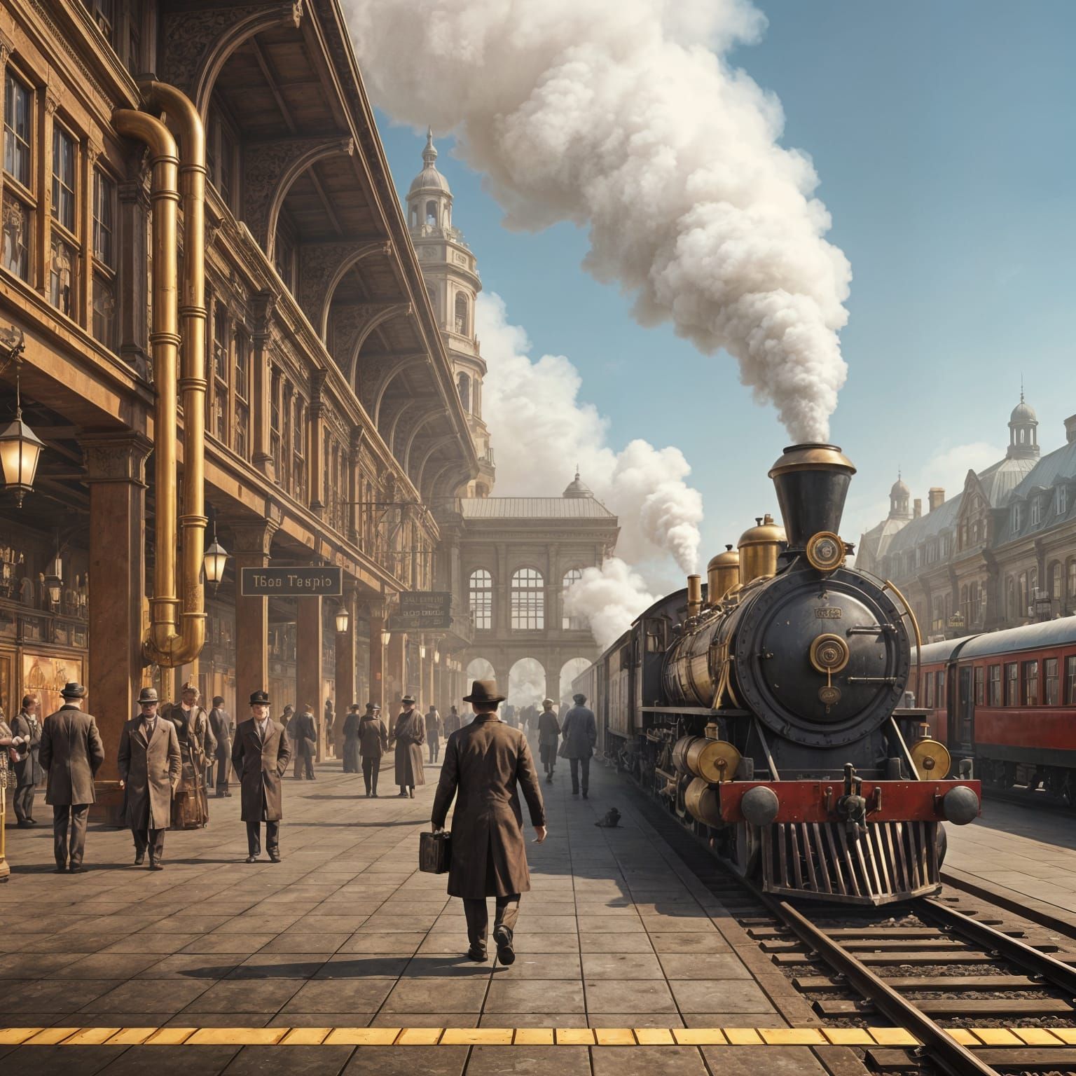Victorian Steampunk Train Station Scene