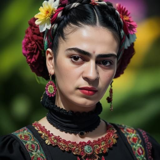 Frida Kahlo Painting in Futuristic Studio