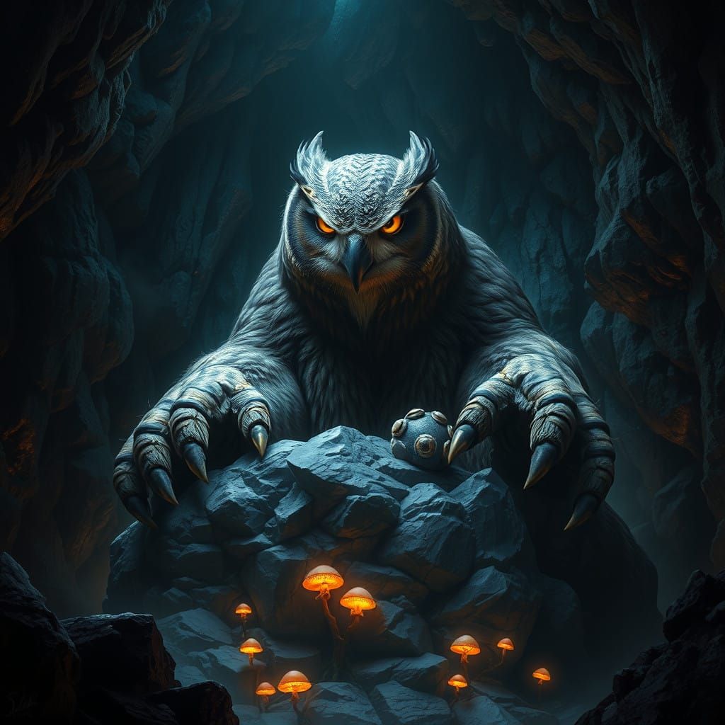 Majestic Cave Dweller: Owl-Bear Monstrosity in Hyper-Realist...