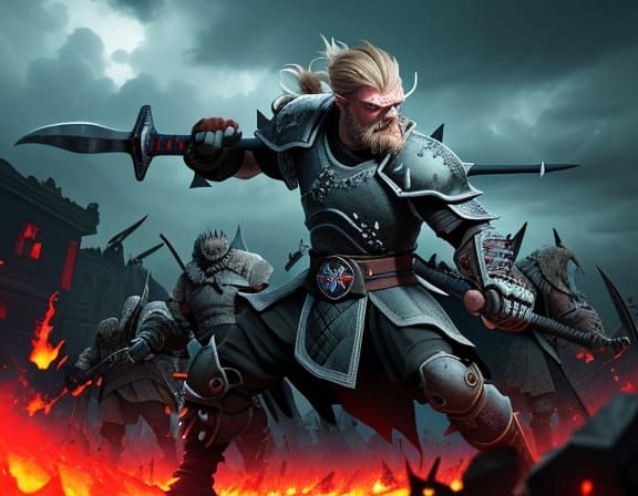 Vikings Attack Burning White House in Stormy Night