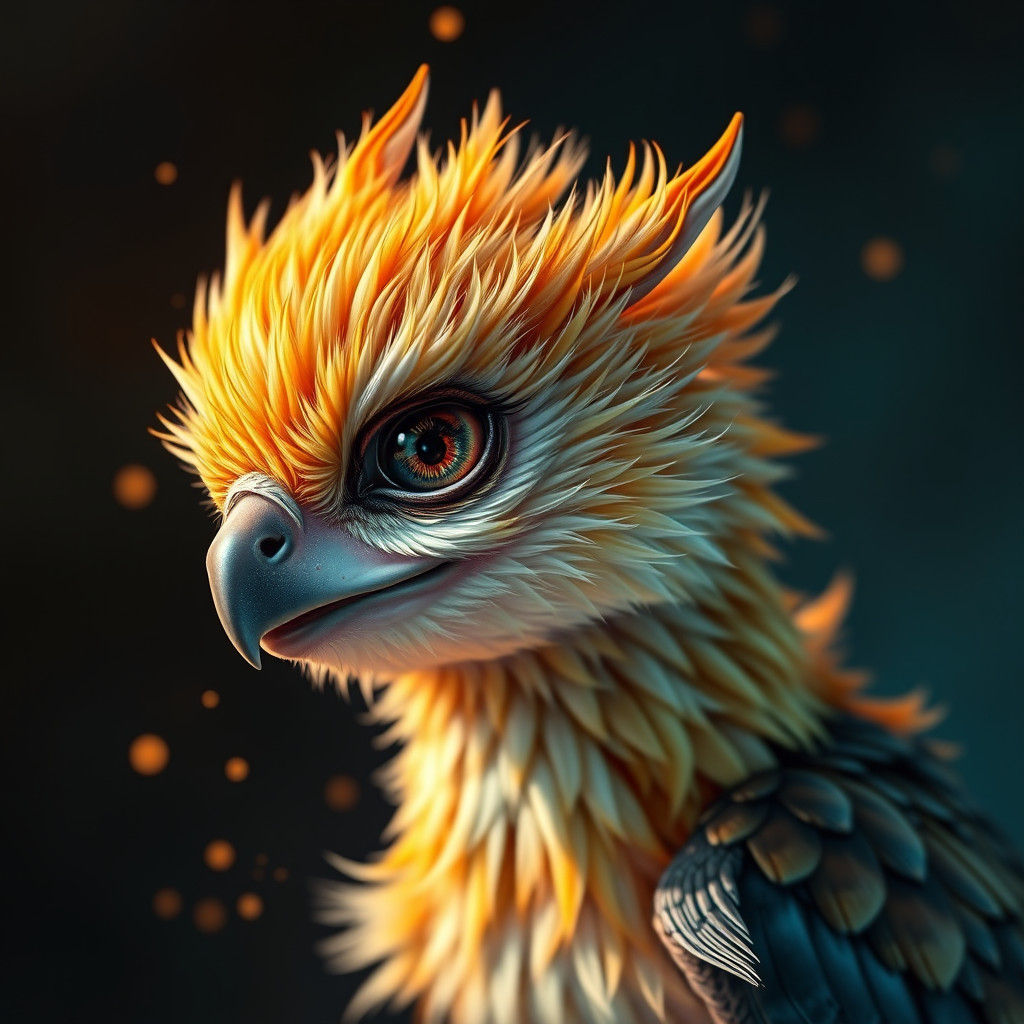 Cute Baby Griffon in Hyperrealistic Splash Art