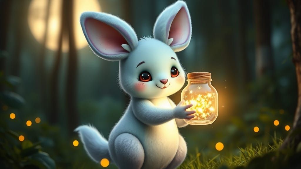Whimsical Fluffaroo in Moonlit Forest