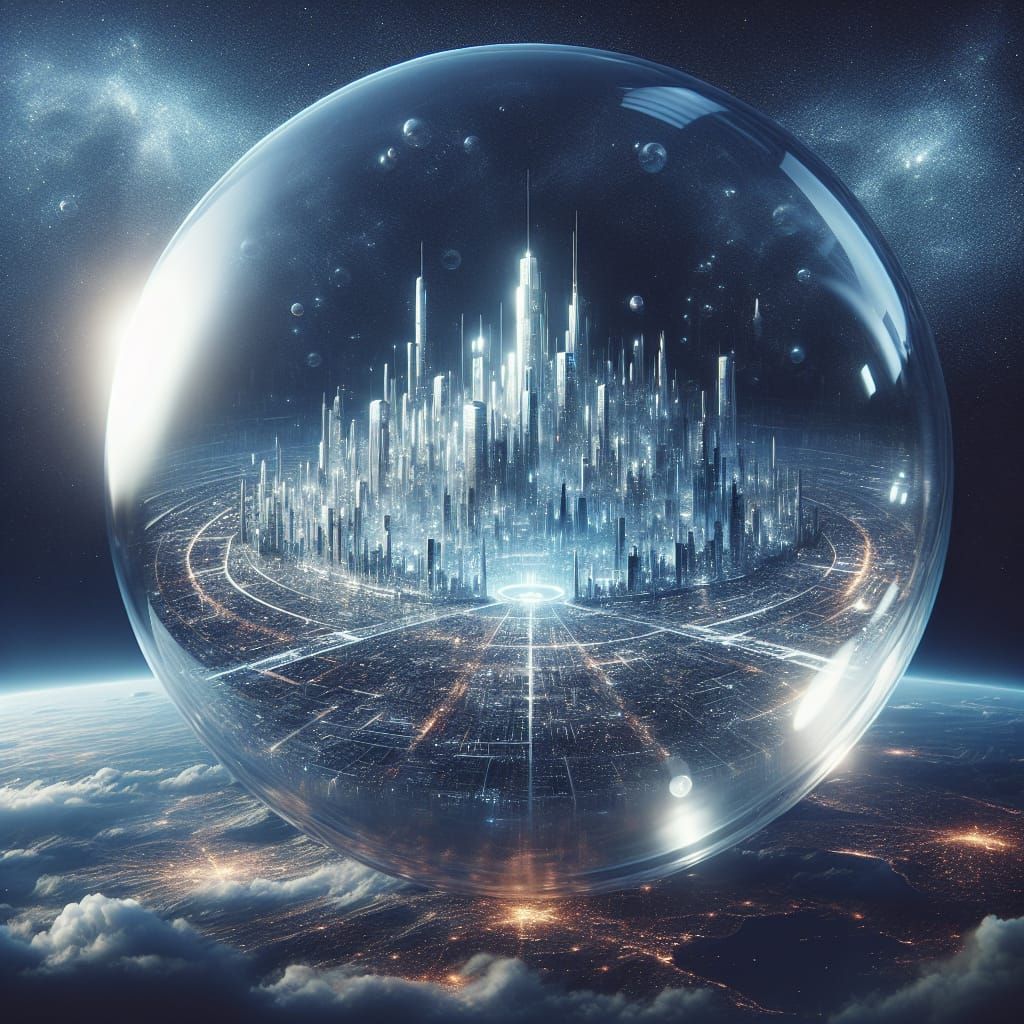 Futuristic City in Glass Bubble, Sci-Fi Art