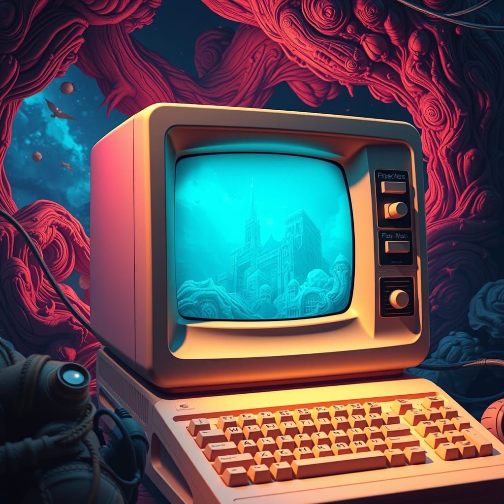 Fantastical 80's Apple Computer in Vibrant Colors