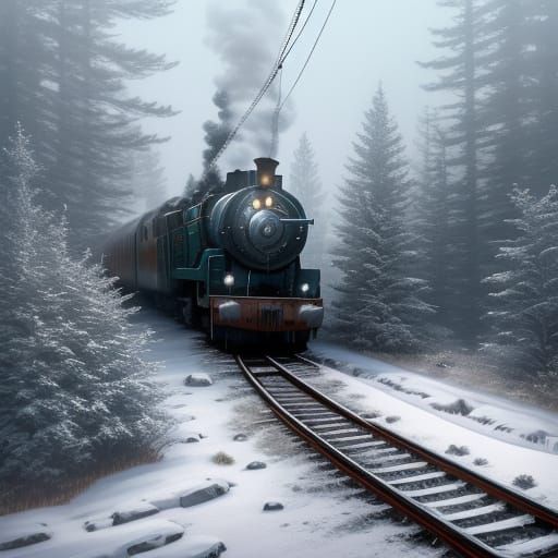 Majestic Snow Train Journey Through Winter Forest