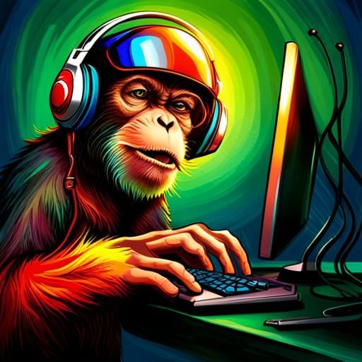 Gamer Monkey Portrait in a Colorful Digital Art Style