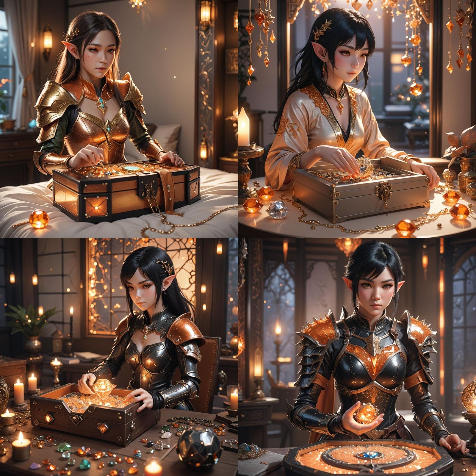 Asian Elf Opens Jewelry Box: 3D Anime Art