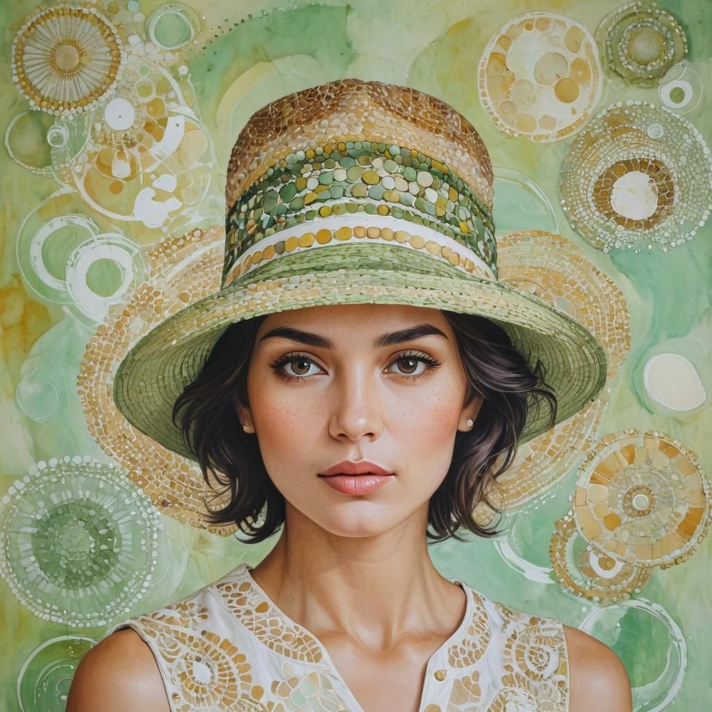 Woman in Hat with Aboriginal Dot Art