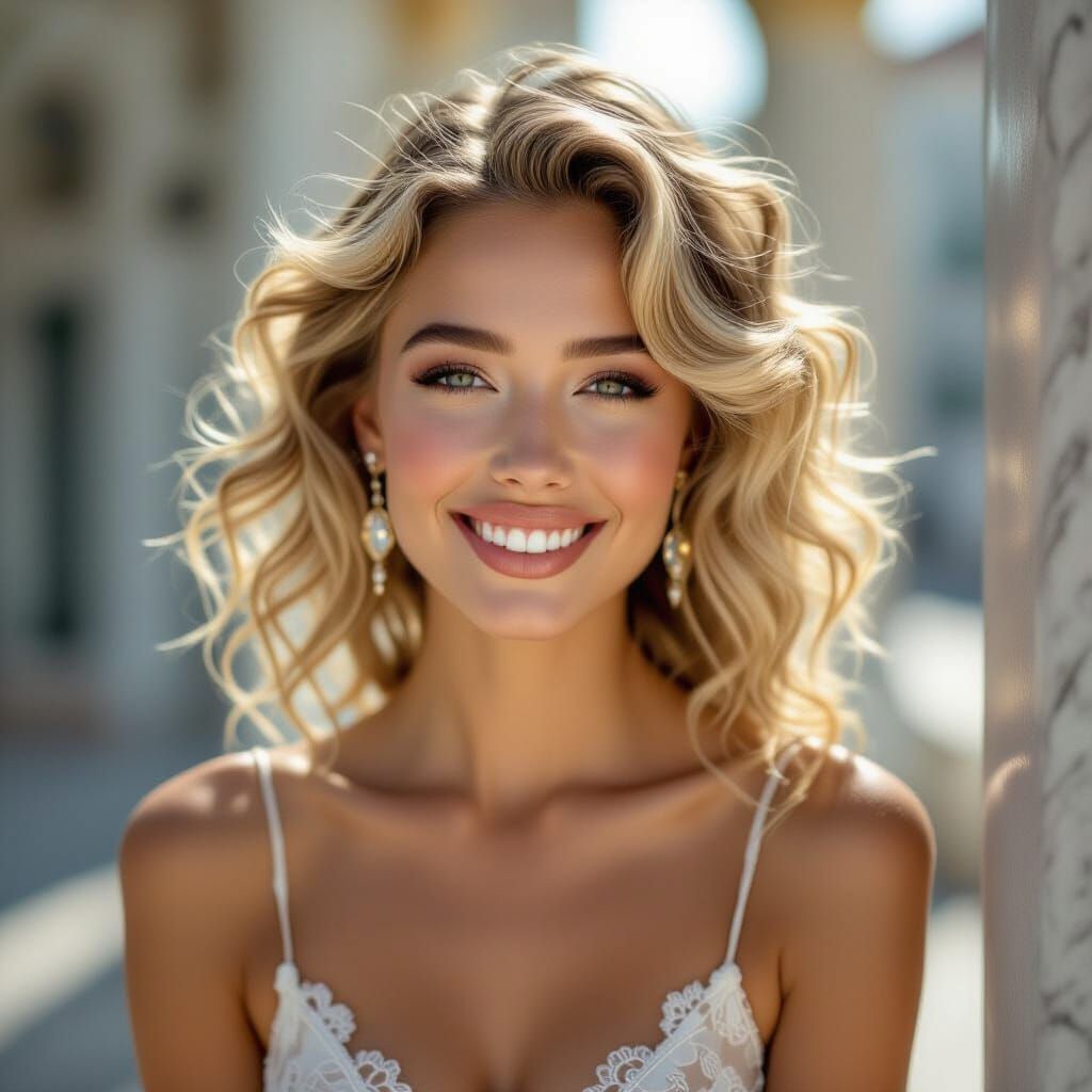 Elegant Blonde Model in Vibrant High-Fashion Style