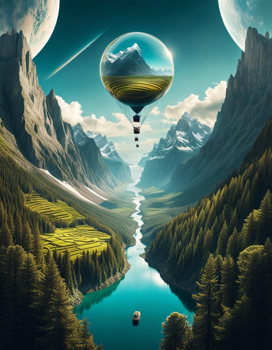 Surreal Landscape Collage in Glitch Art Style