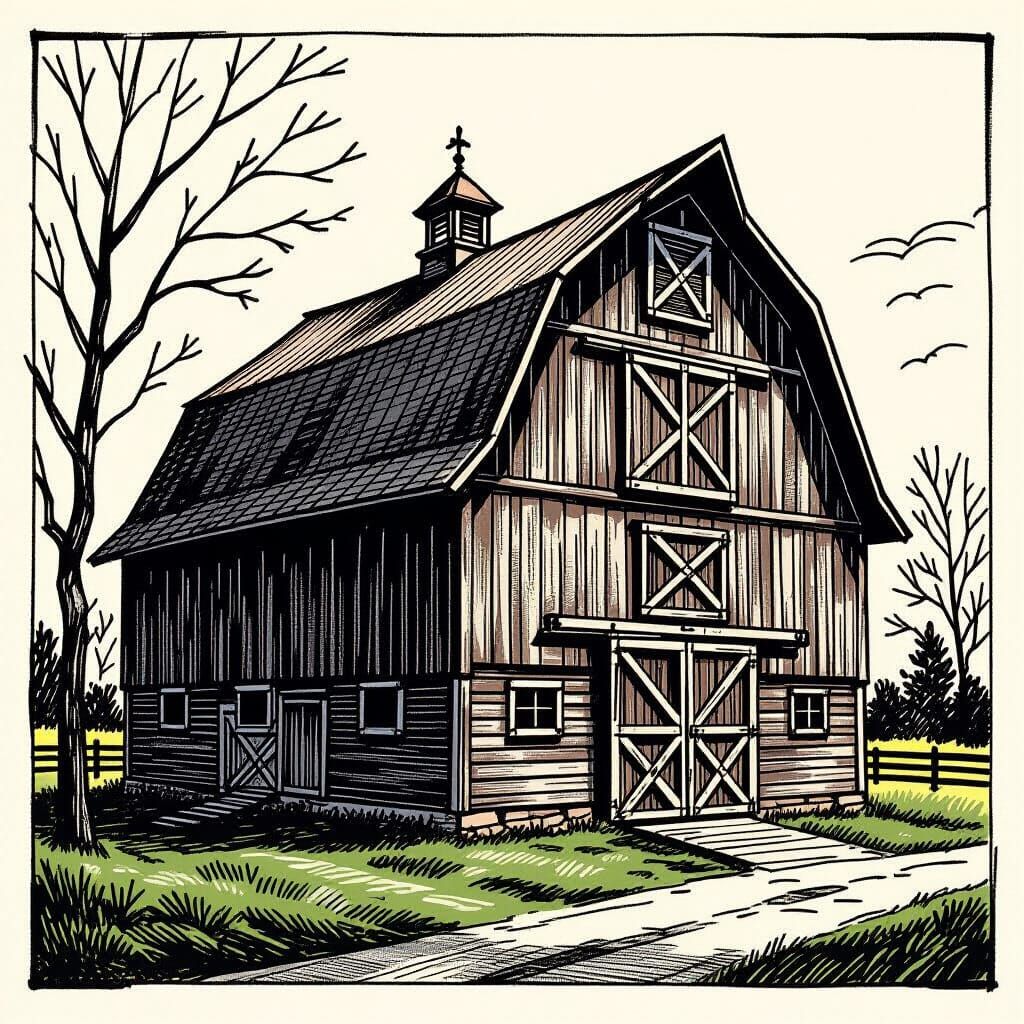 Dynamic Barn Drawing Inspired by Harlem Renaissance Art