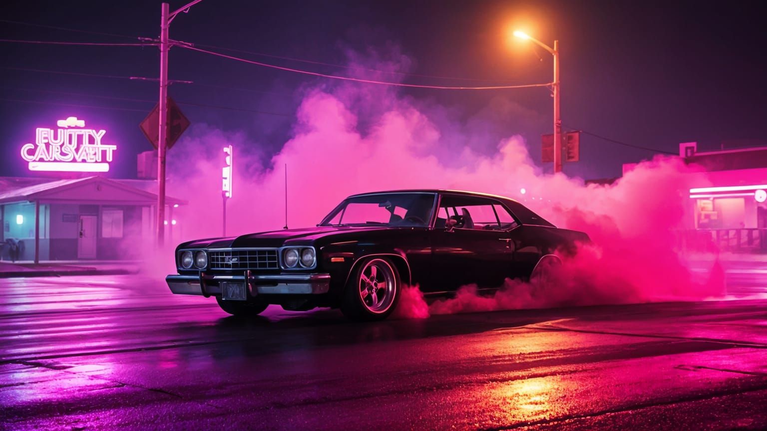 Low-Rider Neon Dreams Under Midnight Sky