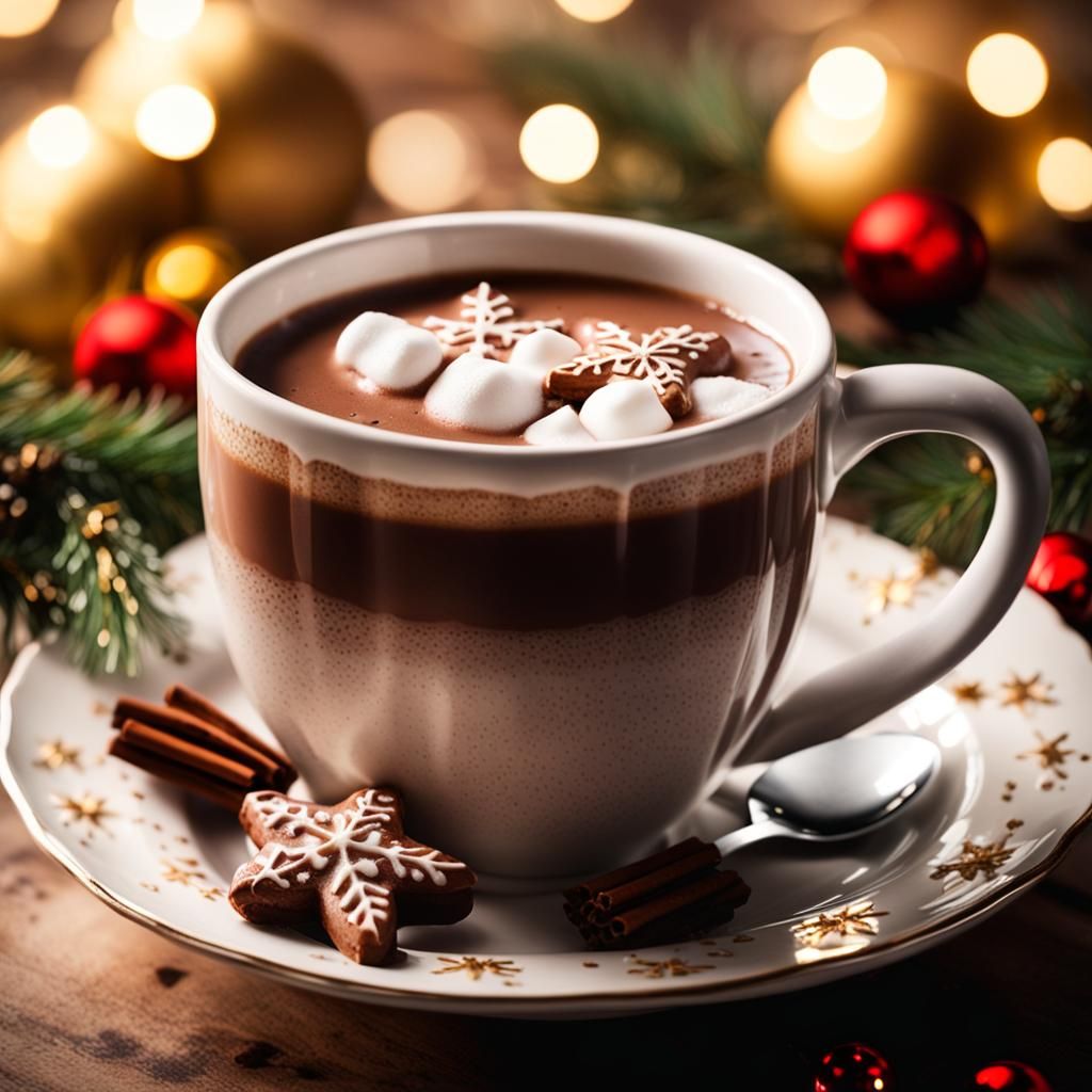 Christmas Mug of Hot Chocolate in Sunlight