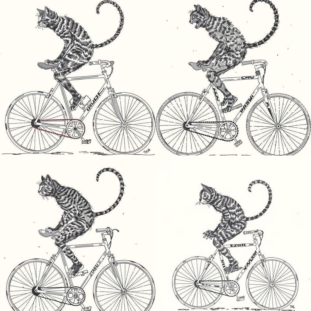 Whimsical Cycling Cat in Jungle Scene