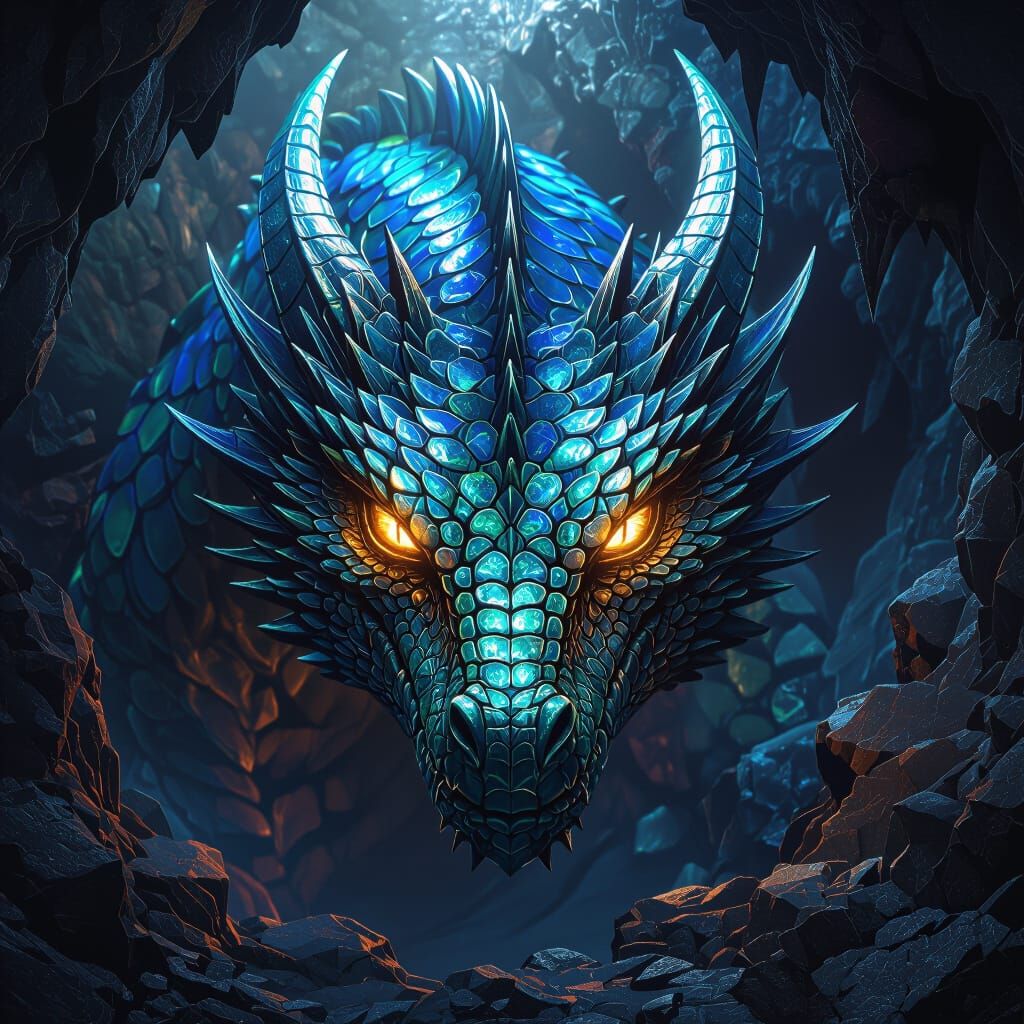Photorealistic Dragon Head with Molten Gold Eyes