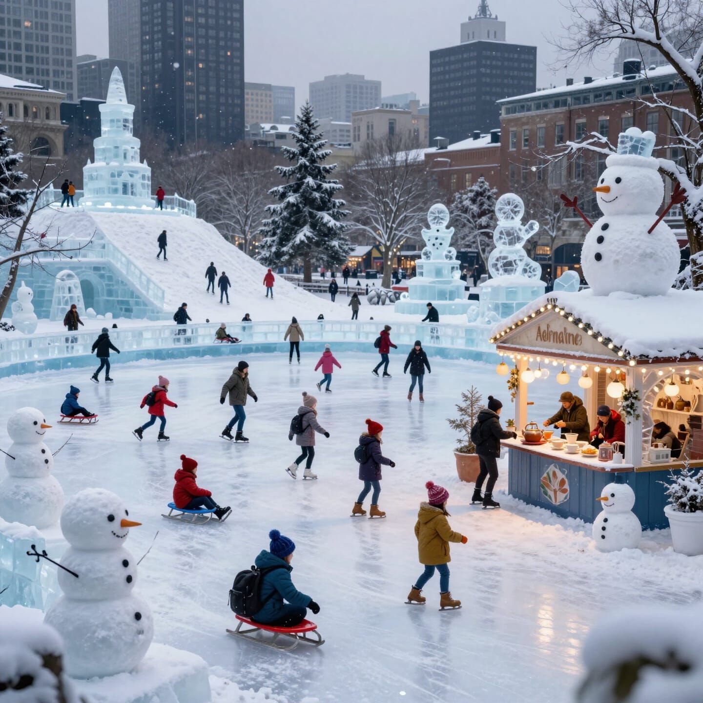 Magical Winter Adrenaline City Park in Hyperrealistic Style