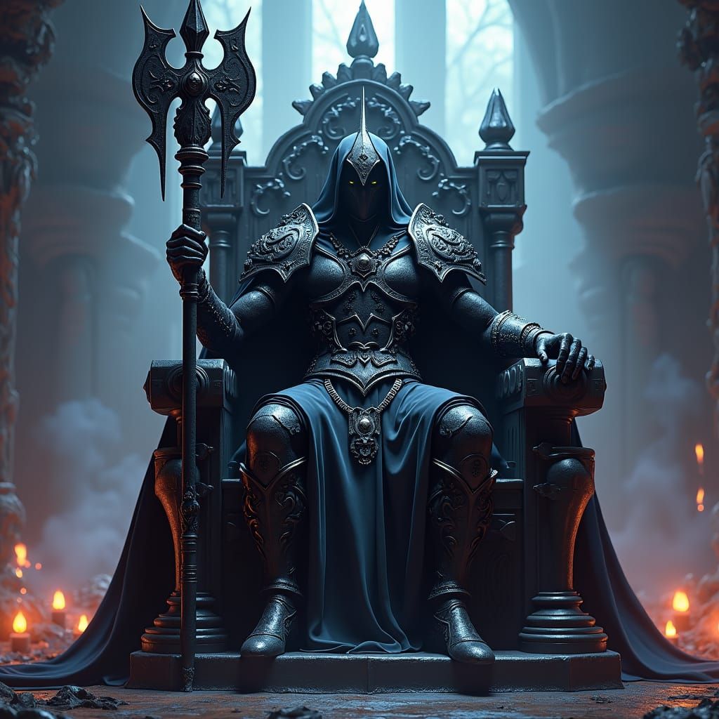 Shadow Monarch in Dark Armor on Throne