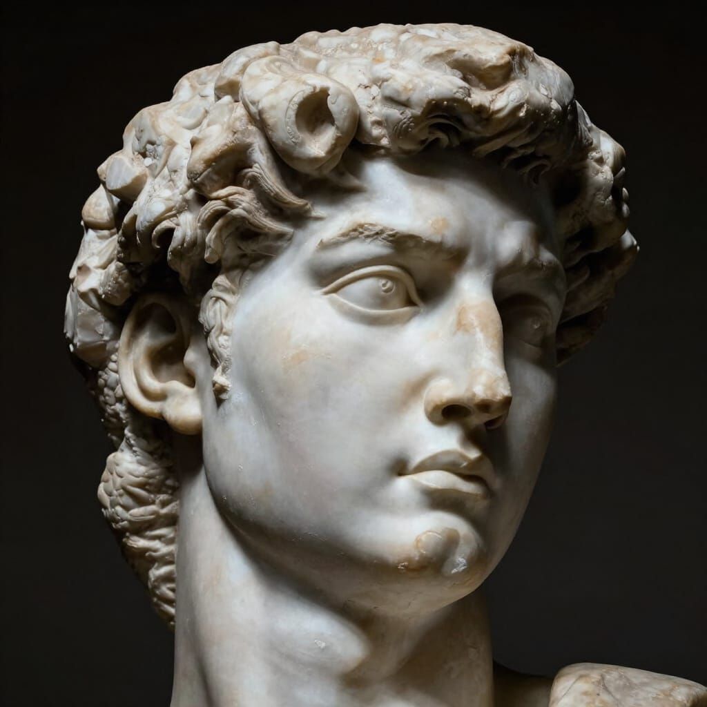 Marble Head Sculpture With Dramatic Baroque Lighting