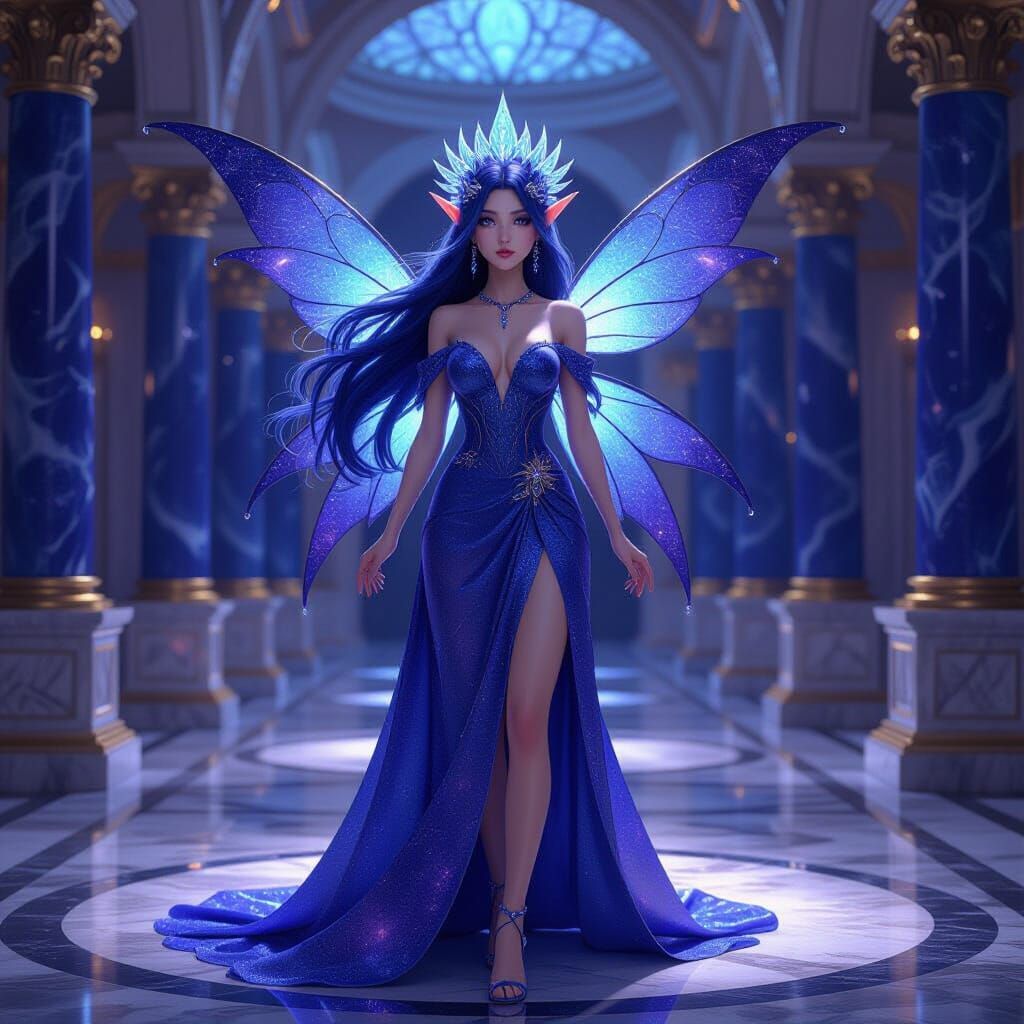 Galaxy Faerie in Lapis Lazuli Dress with Ice Crown