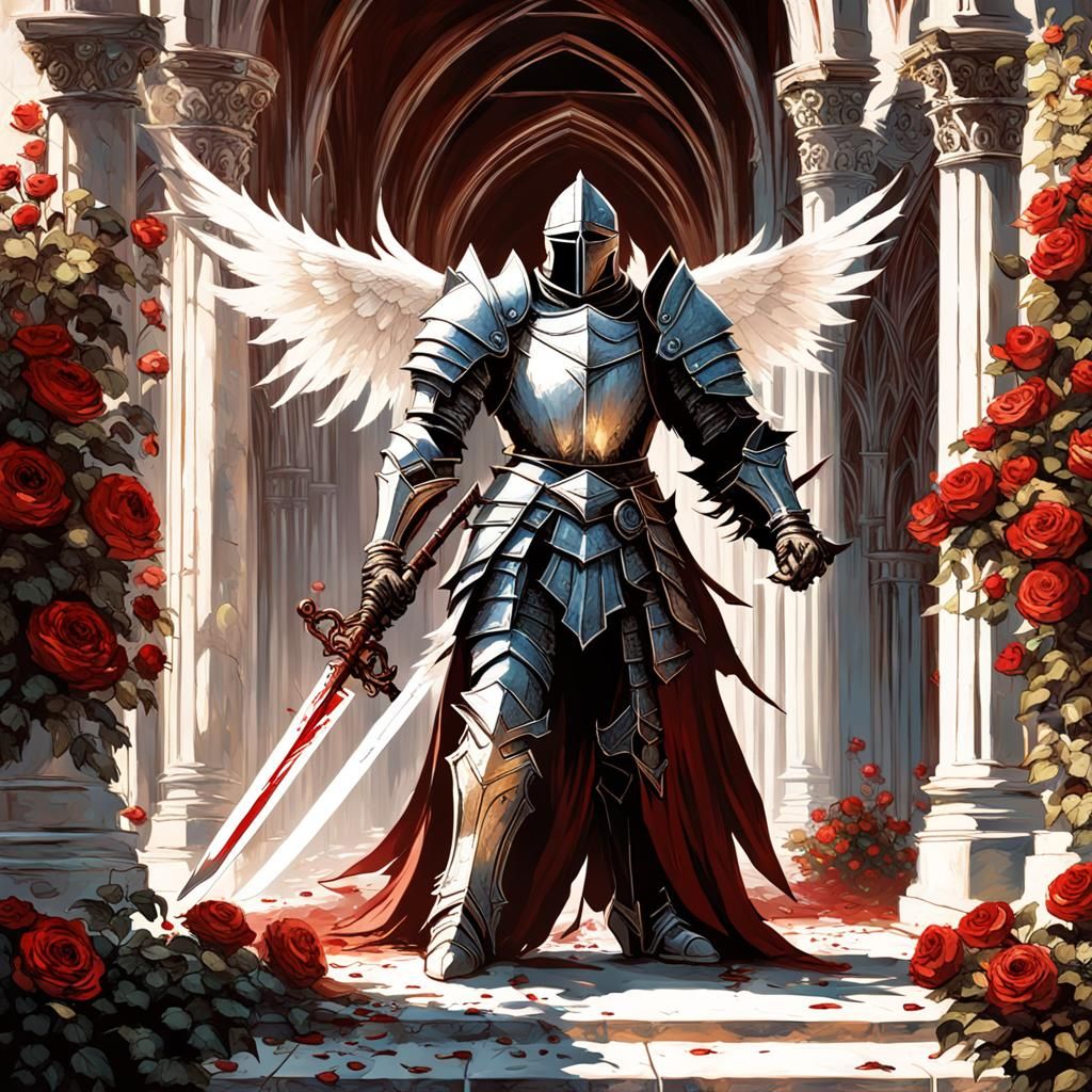 Angelic Knight in Gothic Rose Garden