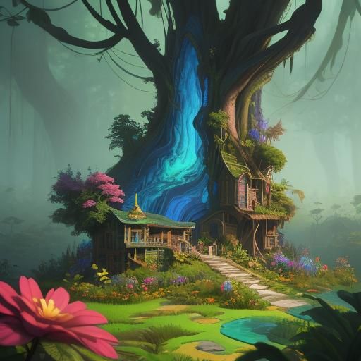 Whimsical Fantasy Birthday Cake in Lush Garden