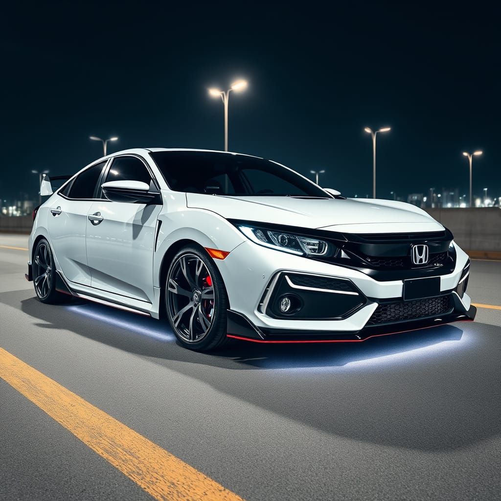 White Honda Civic with Sporty Details and LED Lighting