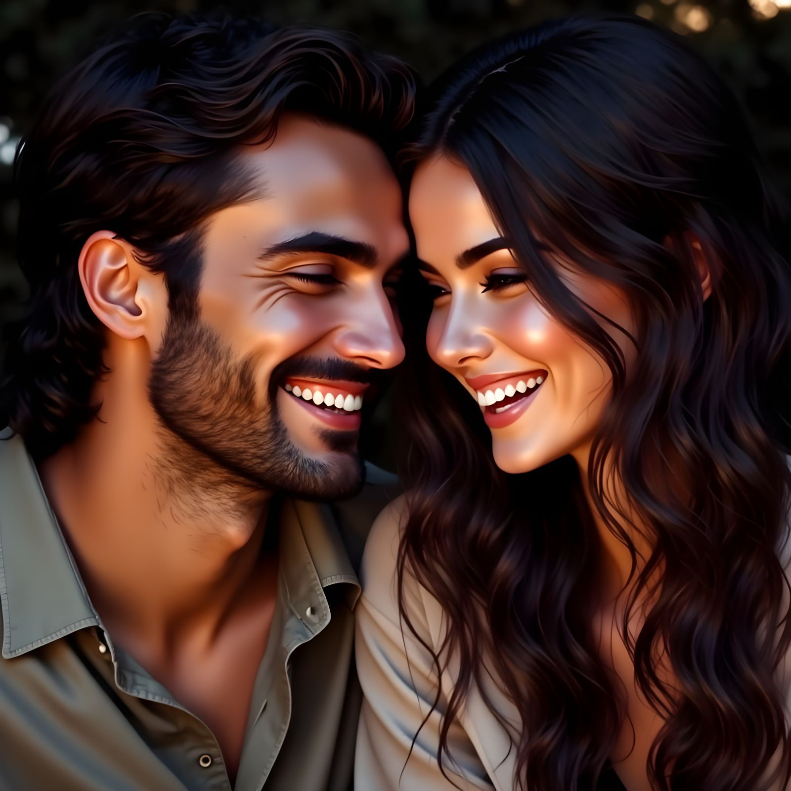 Smiling Couple Forehead Touch, Intimate Moment