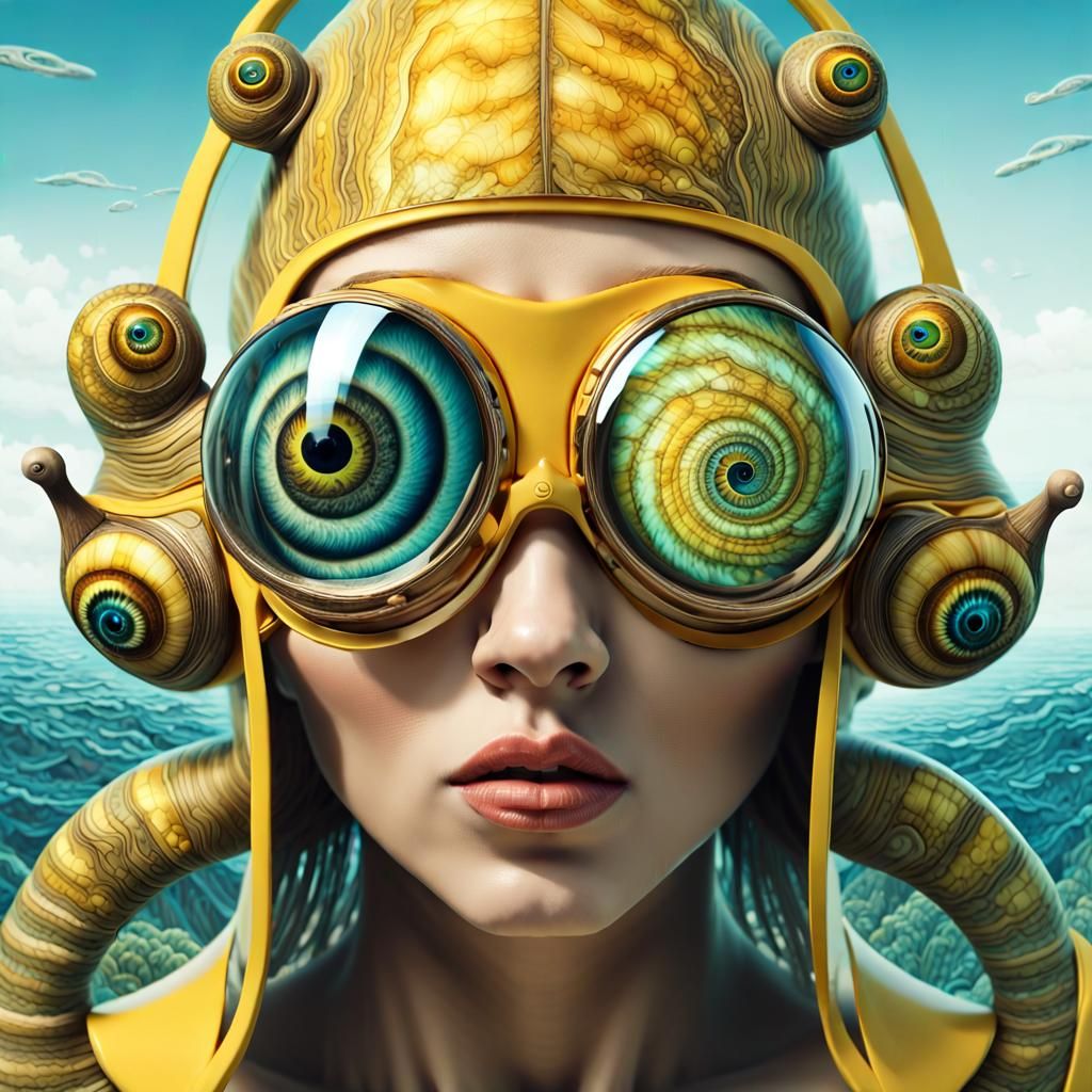 Snail-Human Hybrid with Goggles in Digital Art Style
