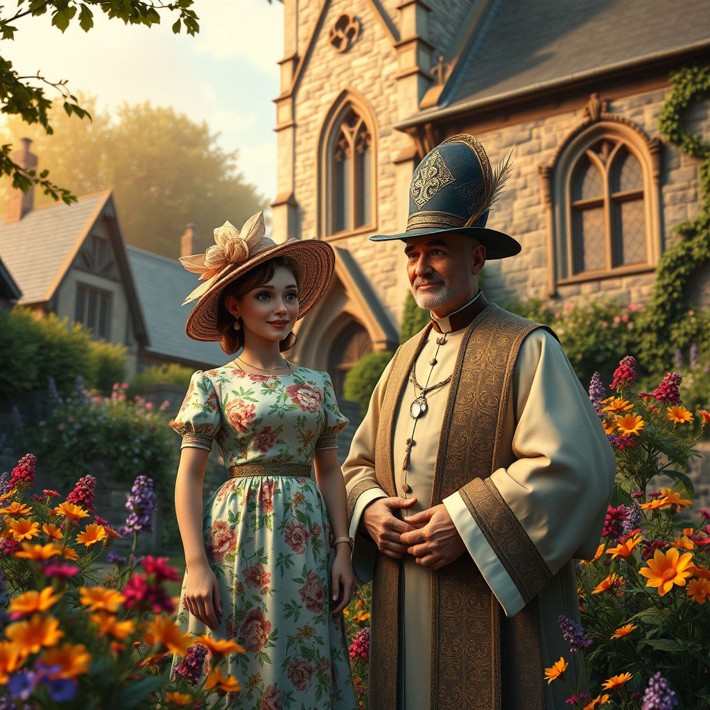 Hyacinthe Bucket and Vicar in Storybook Village