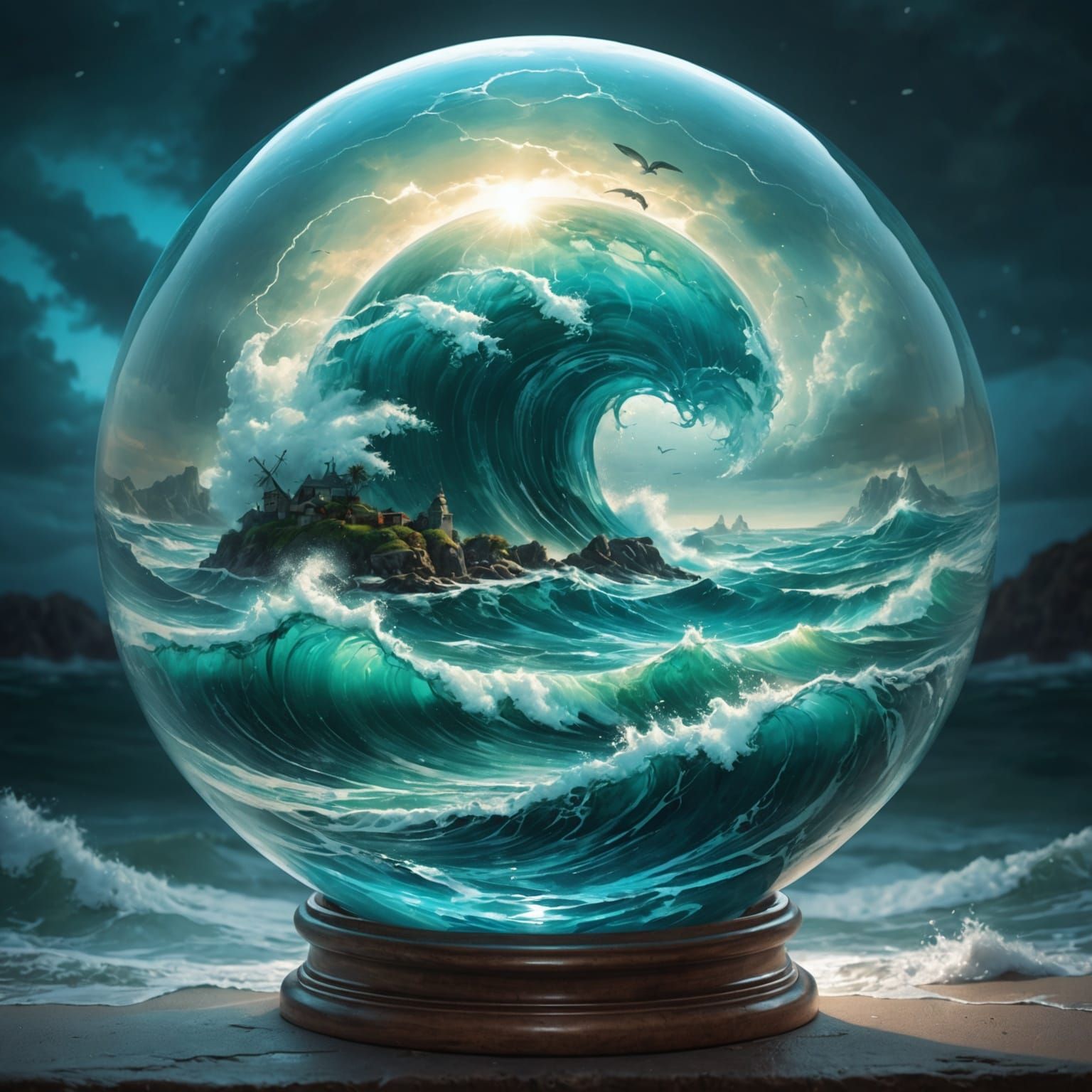 Stormy Ocean Glass Ball in Vibrant Colors
