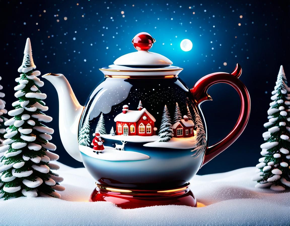Christmas Teapot with Santa and Reindeer