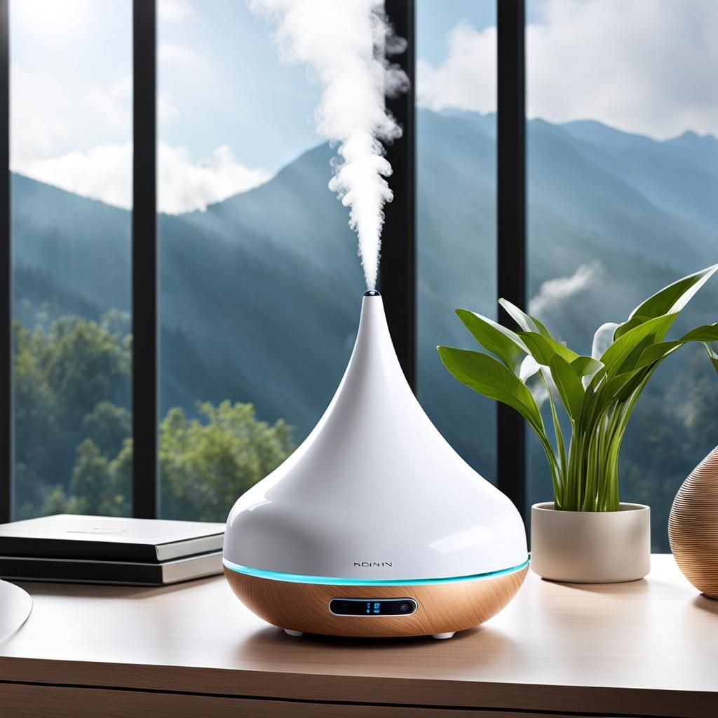 Futuristic Humidifier Product Image in Natural Landscape