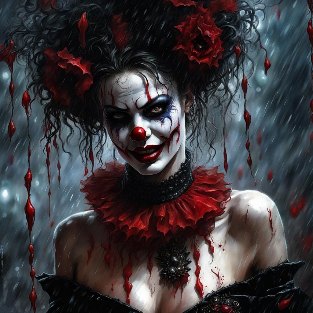 Gothic Vampire Clown in Sinister Circus, Digital Painting