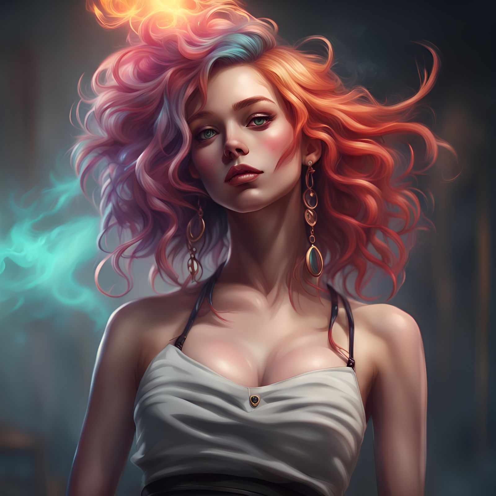 Girl with Multicolored Hair: Hyperdetailed Portrait