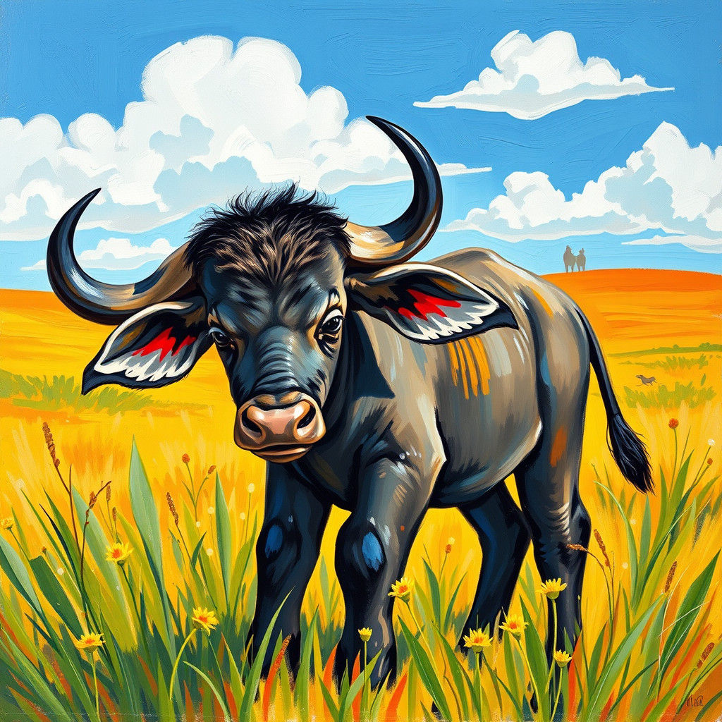 Baby Buffalo in an Abstract African Landscape