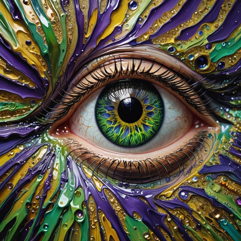 Surreal Eye-within-Eye Macro Oil Painting