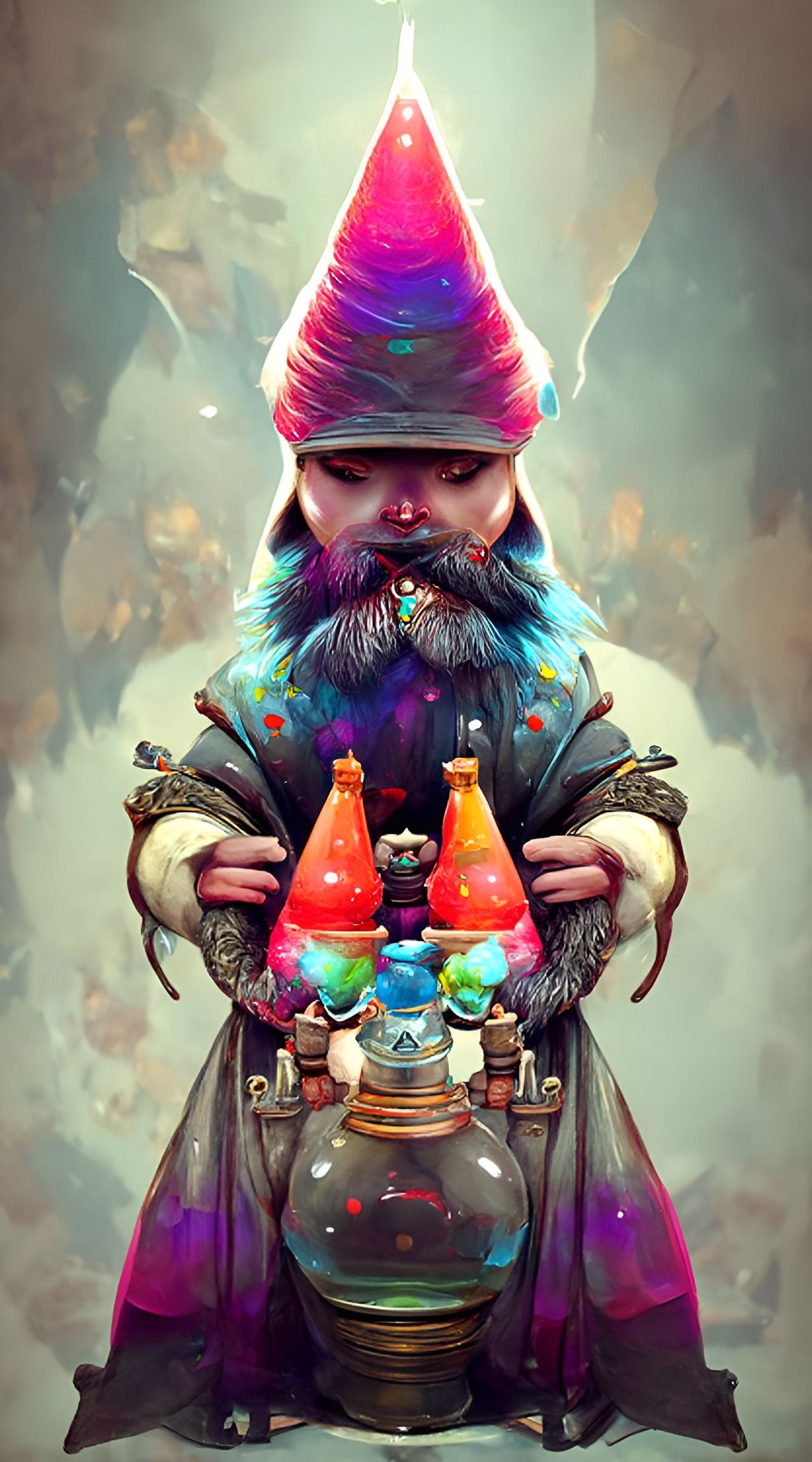 Gnome Alchemist With Colorful Magical Potion