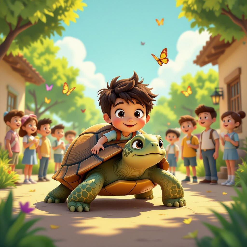 Child Emerges into Vibrant World: Cartoon Style